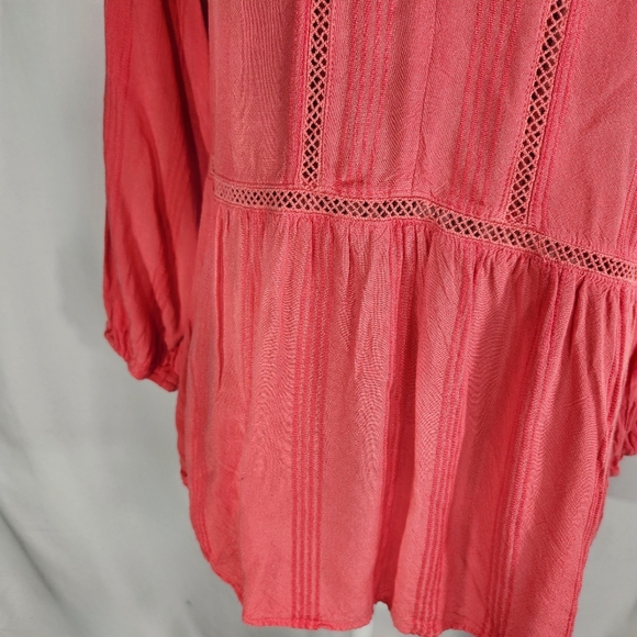 Fever Coral Quatro St Long Sleeve BOHO Ladder Lace Accents Top Size Small - Picture 3 of 10